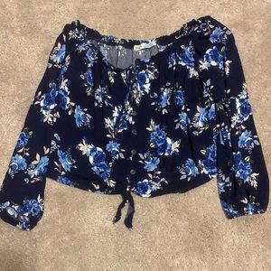 Off shoulder blue flower print top
